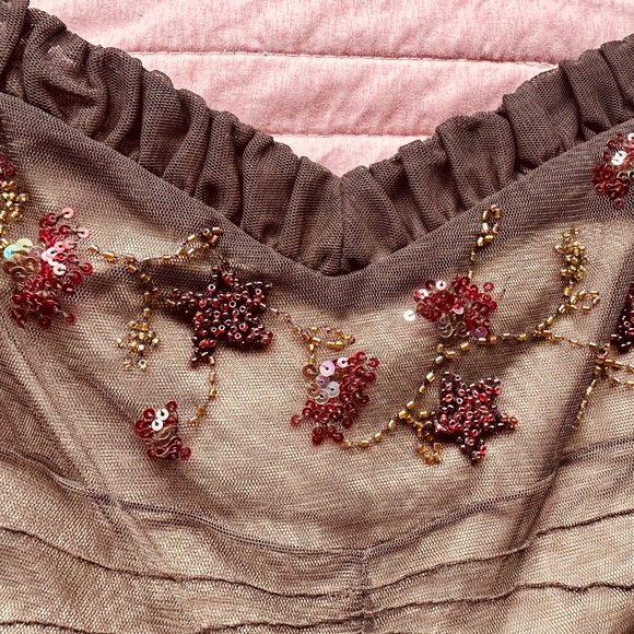 BCBGMaxAzria Elegant Brown mesh beaded sequins stretch lined dress 12 - Picture 6 of 10